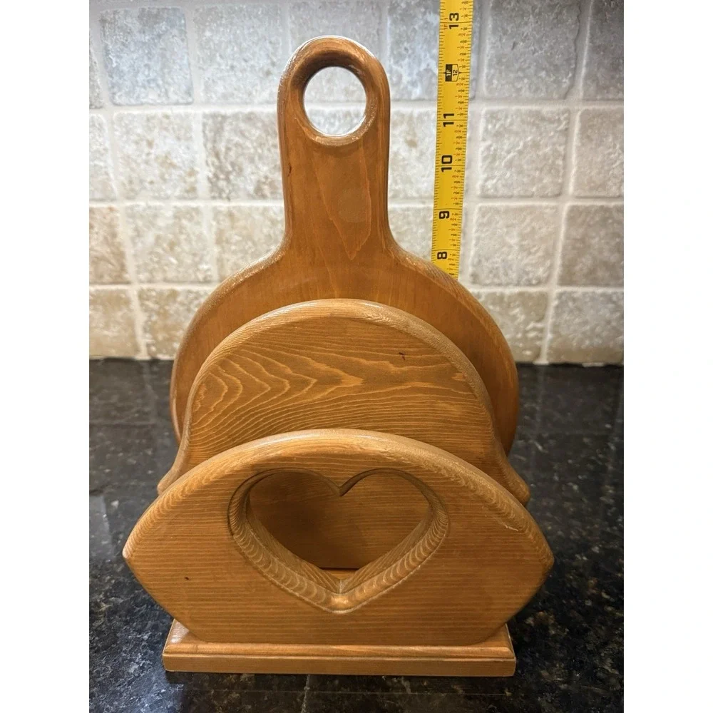 Vintage Wood Paper Plate Napkin Holder Heart Cut Out Hanging or Countertop